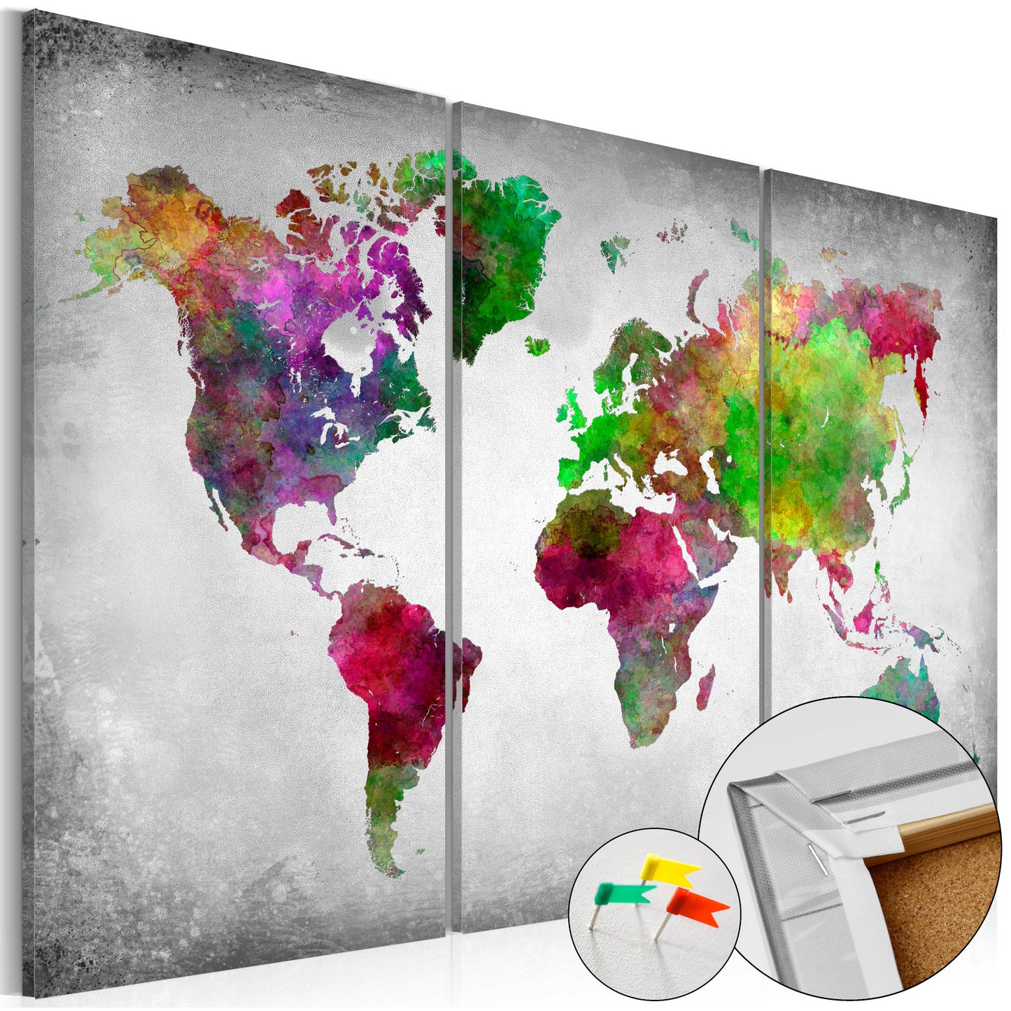 Pinnwand - Weltkarte Diversity of World (3-teilig) - WELTKARTEN24