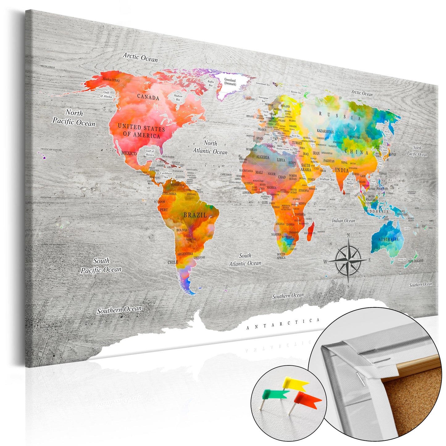 Pinnwand - Weltkarte Multicolored Travels - WELTKARTEN24