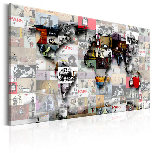 Weltkarte als Leinwandbild - Wandbild - Map: Banksy inspiration