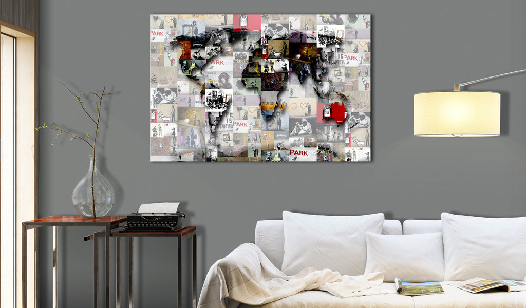 Weltkarte als Leinwandbild - Wandbild - Map: Banksy inspiration