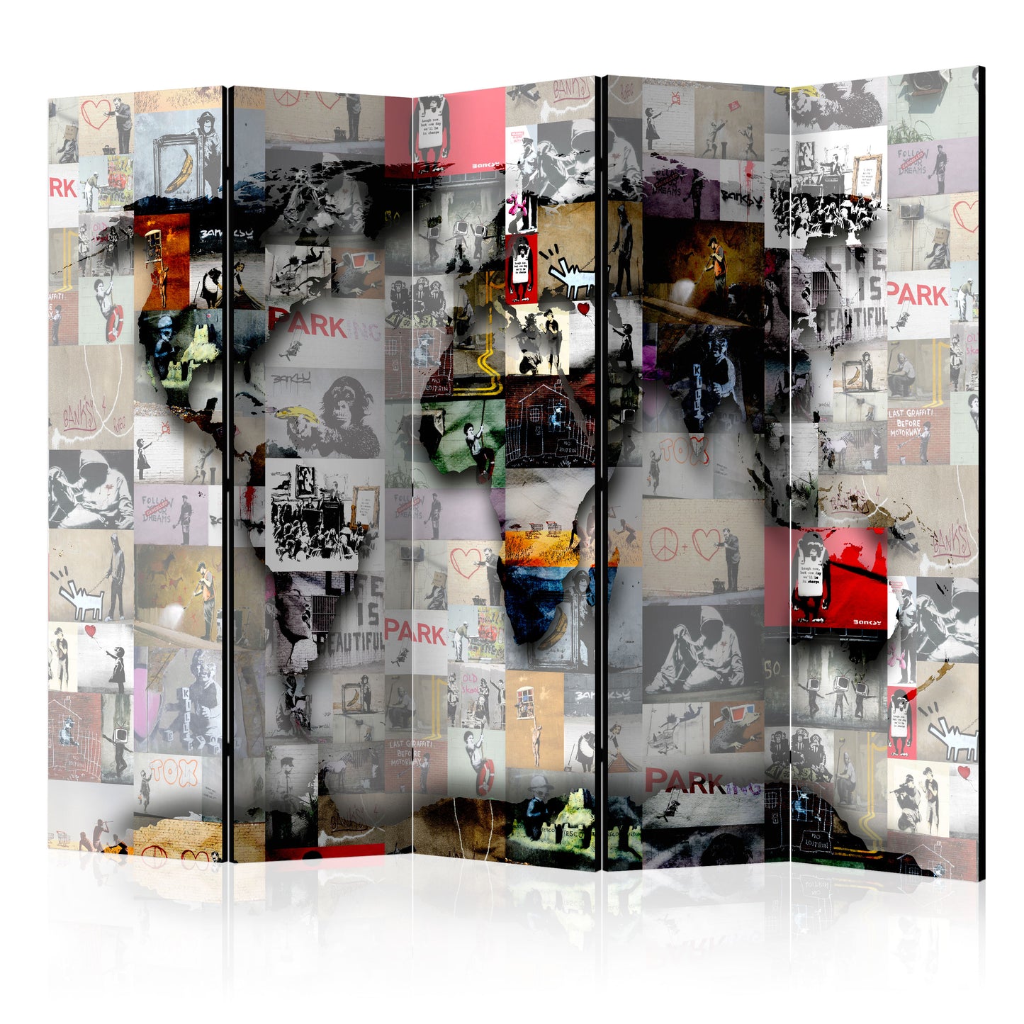 Paravent - World map - Banksy (5-teilig) - WELTKARTEN24