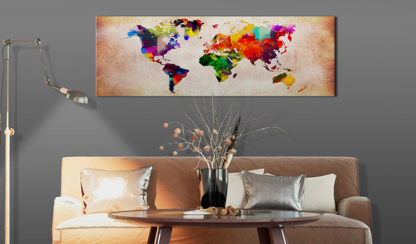 Weltkarte als Leinwandbild - Wandbild - World Map: Colourful Ramble