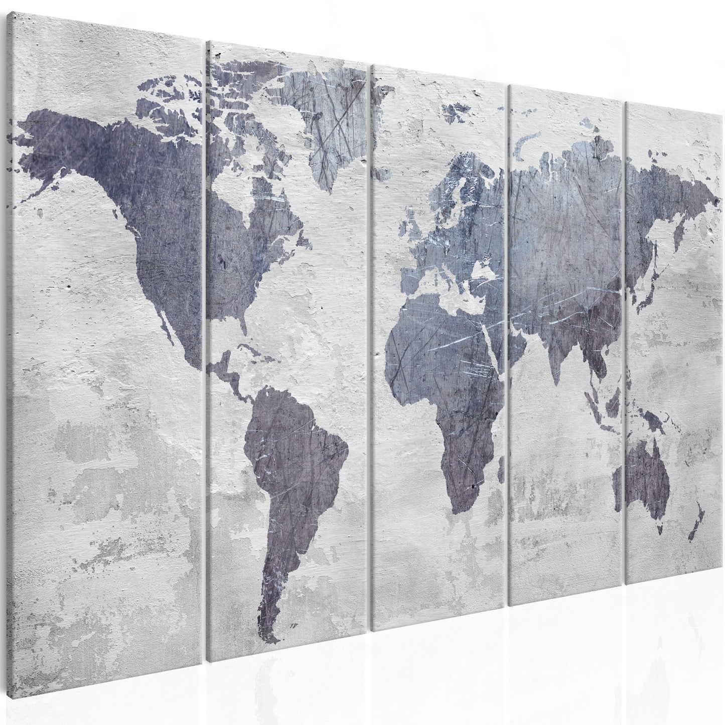 Weltkarte als Leinwandbild - Wandbild - Concrete World Map (5 Parts) Narrow