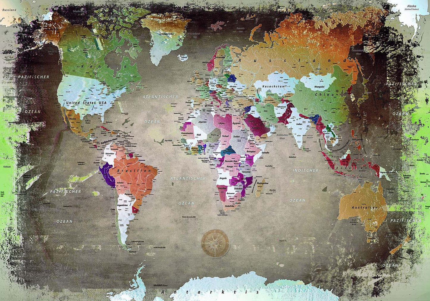 Premium Poster - Weltkarte Bunt Dark - WELTKARTEN24