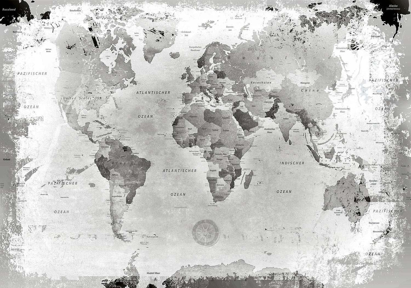 Premium Poster - Weltkarte Retro Hellgrau - WELTKARTEN24