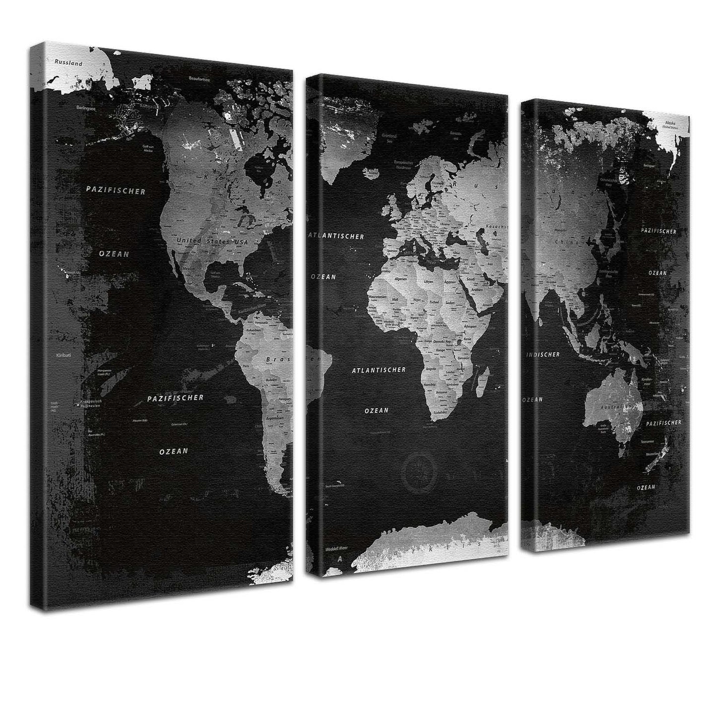 Pinnwand - Weltkarte Retro Schwarz und Weiß - WELTKARTEN24