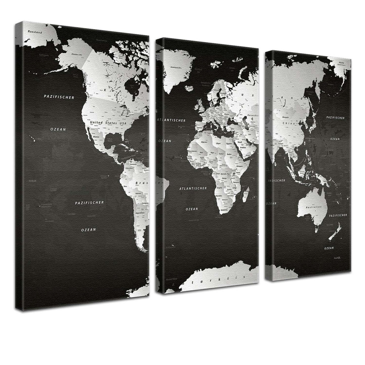 Pinnwand - Weltkarte Schwarz und Weiß - WELTKARTEN24