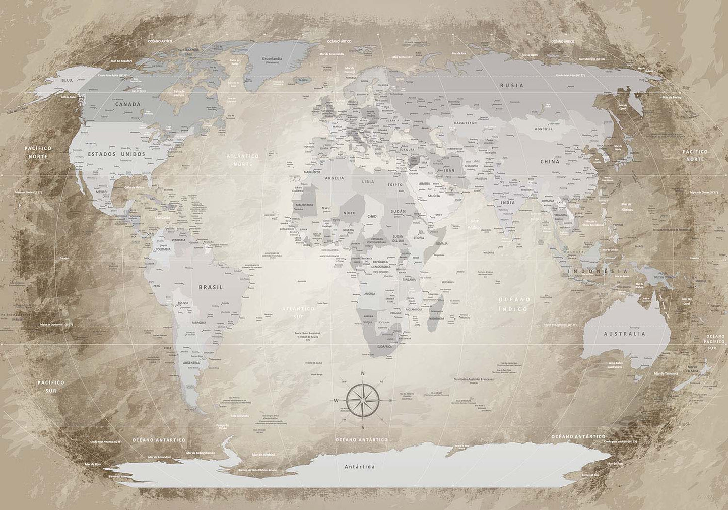 Premium Poster - World Map Beige - WELTKARTEN24