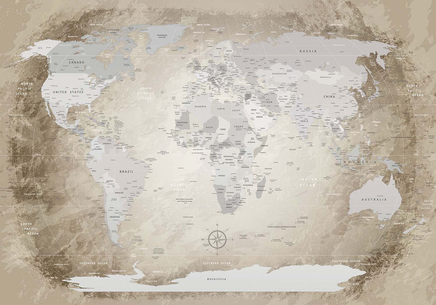 Premium Poster - World Map Beige - WELTKARTEN24