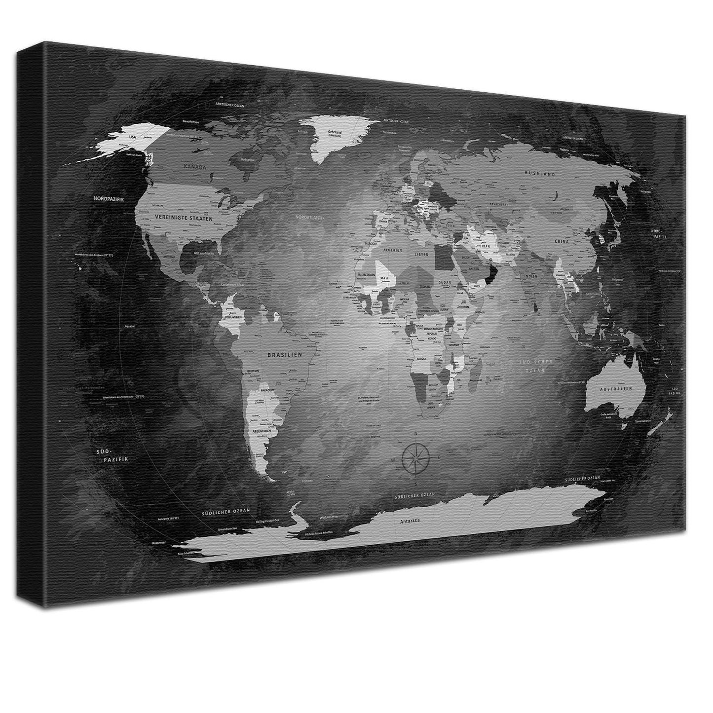 Pinnwand - Weltkarte Black and White - WELTKARTEN24