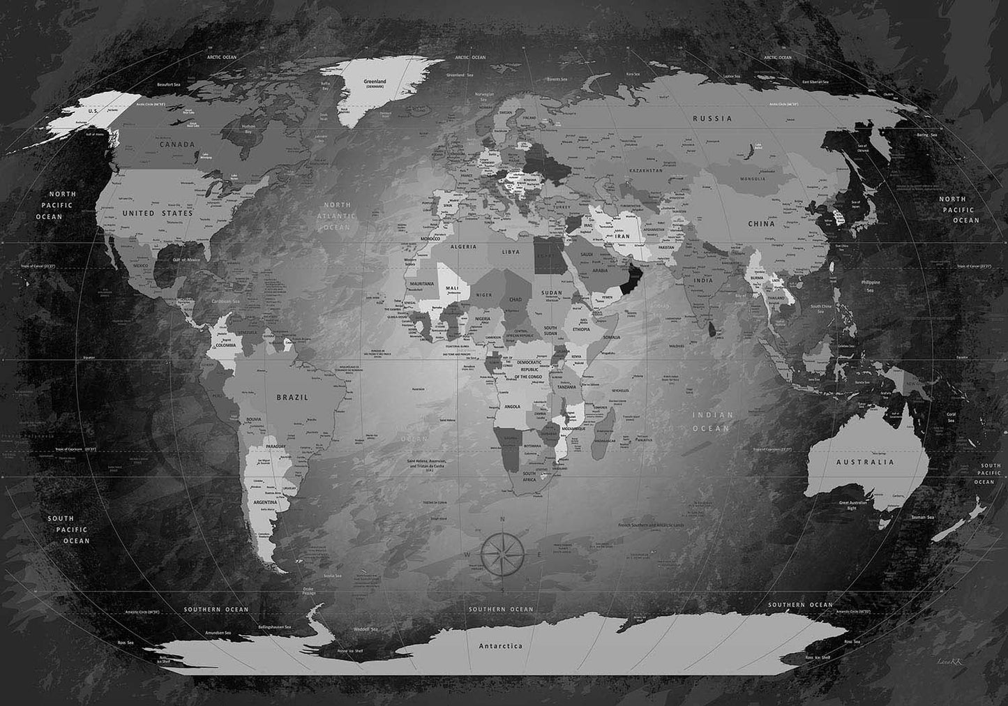 Premium Poster - World Map Black & White - WELTKARTEN24