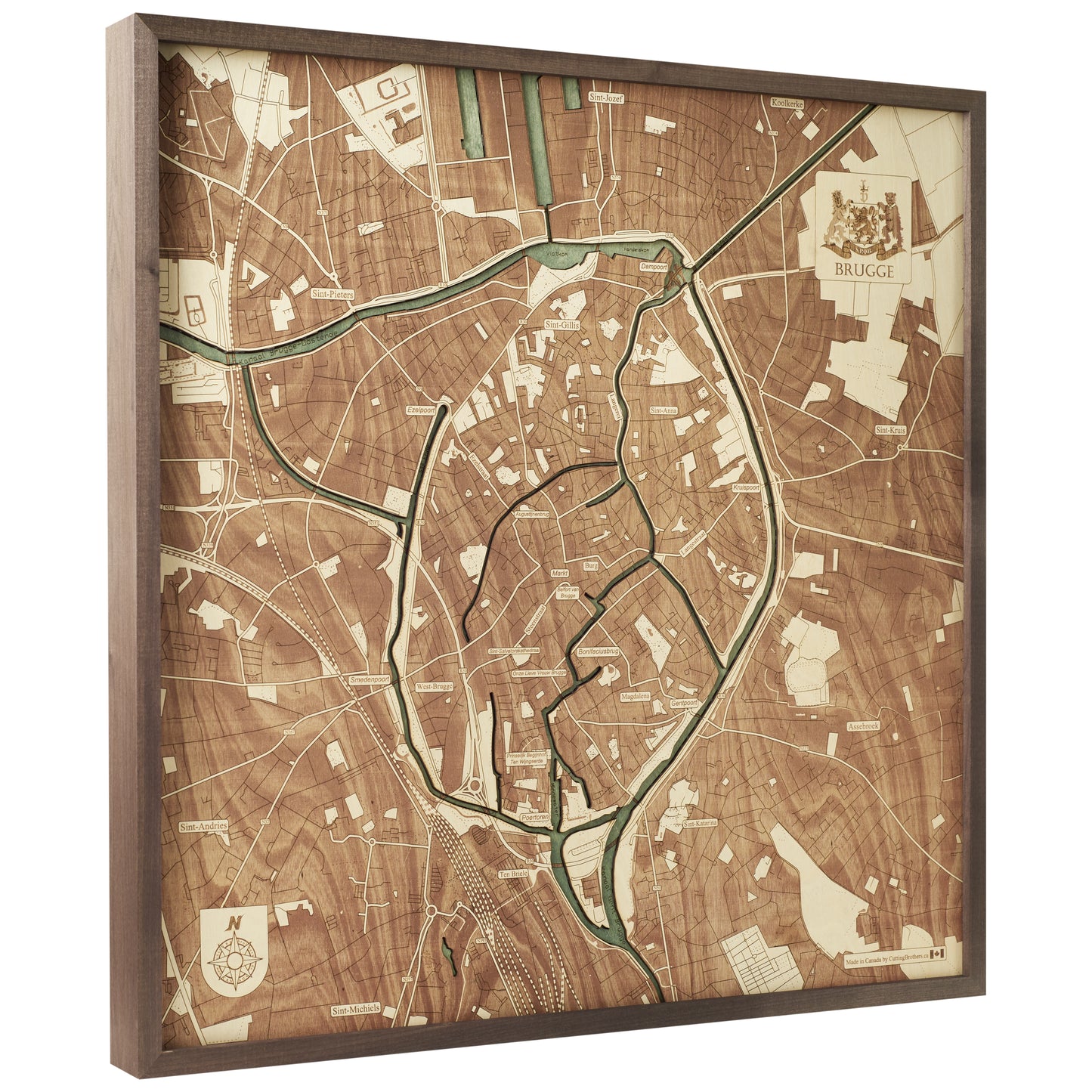Brügge | 3D-Holzkarte aus Holz von Cutting Brothers als Wandbild
