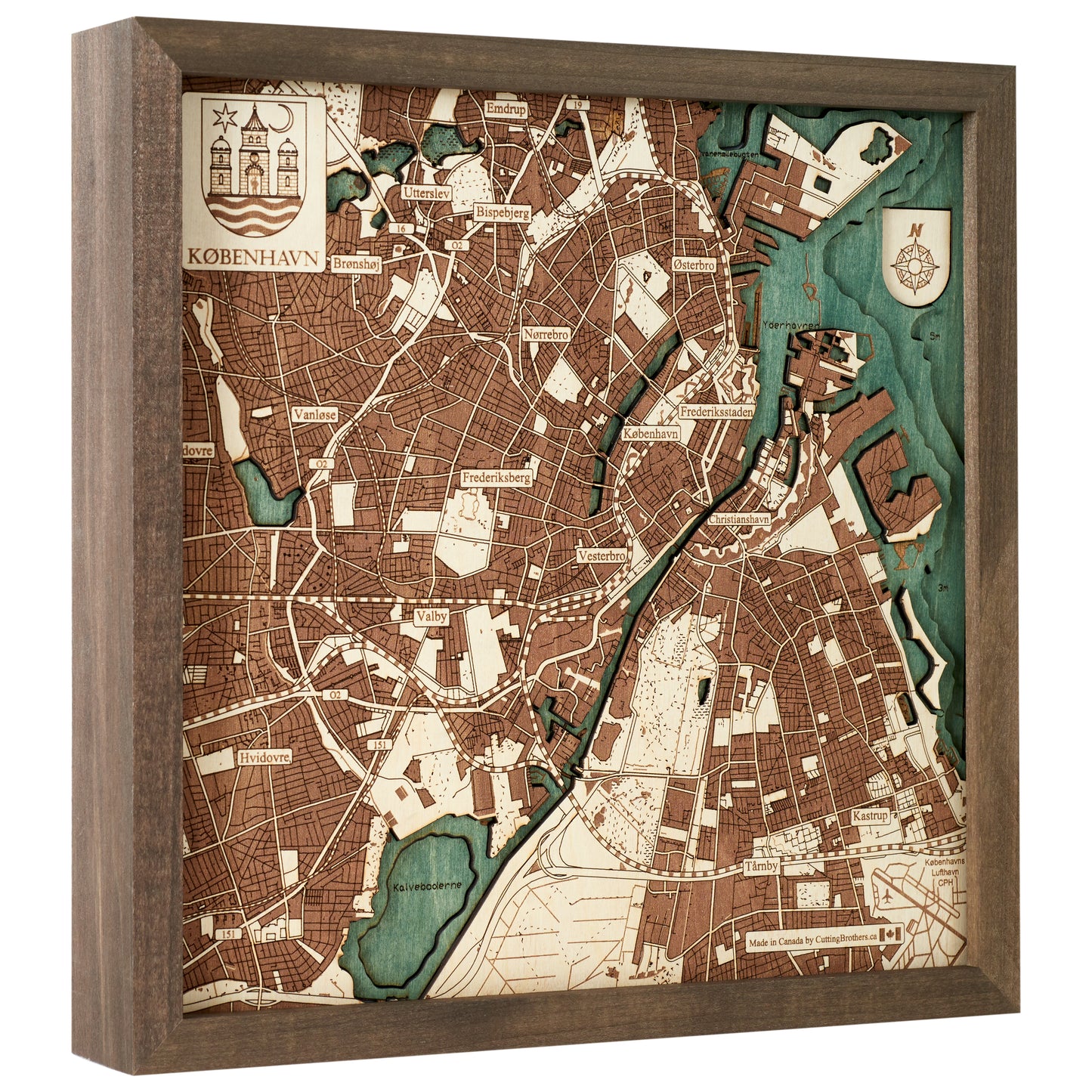 Kopenhagen | 3D-Holzkarte aus Holz von Cutting Brothers als Wandbild