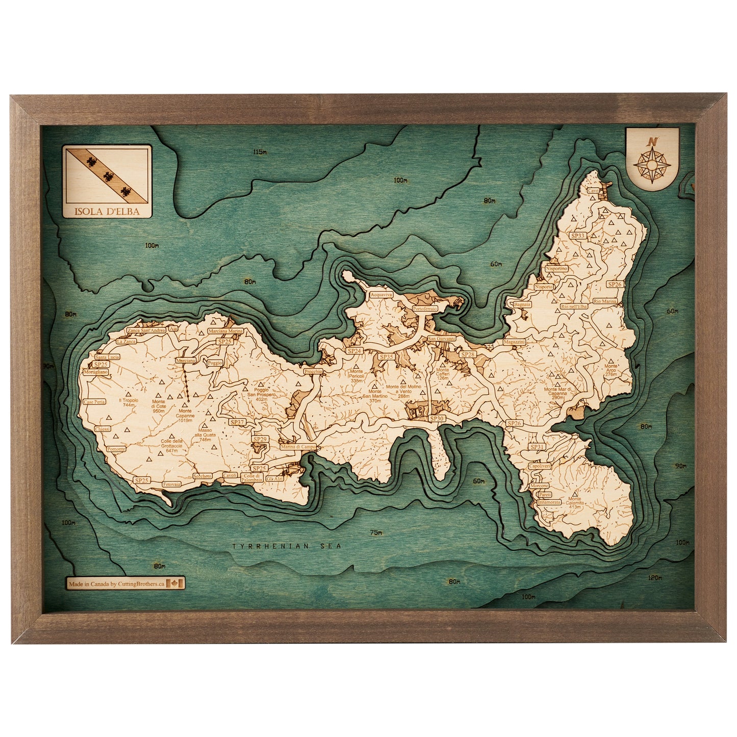 Elba | 3D-Holzkarte aus Holz von Cutting Brothers als Wandbild