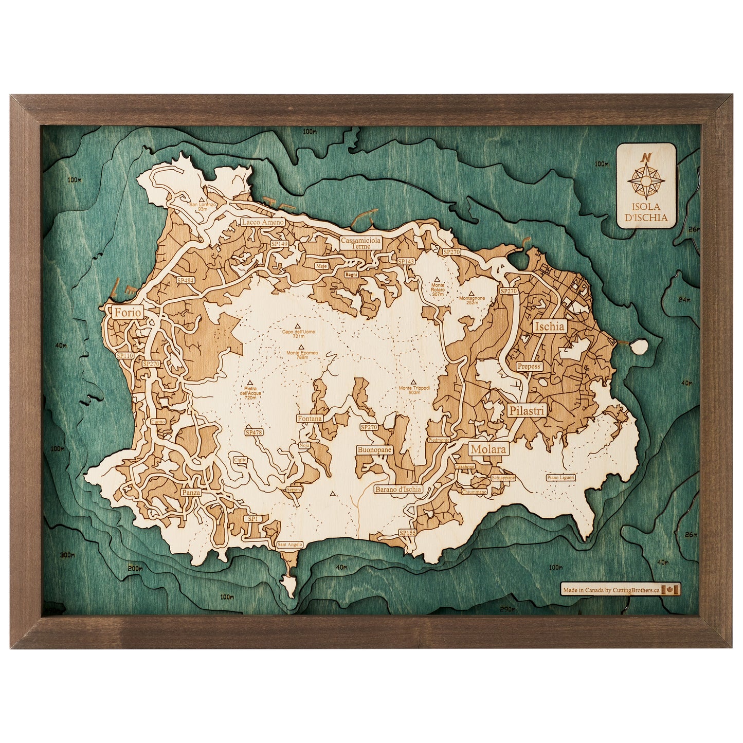 Ischia | 3D-Holzkarte aus Holz von Cutting Brothers als Wandbild