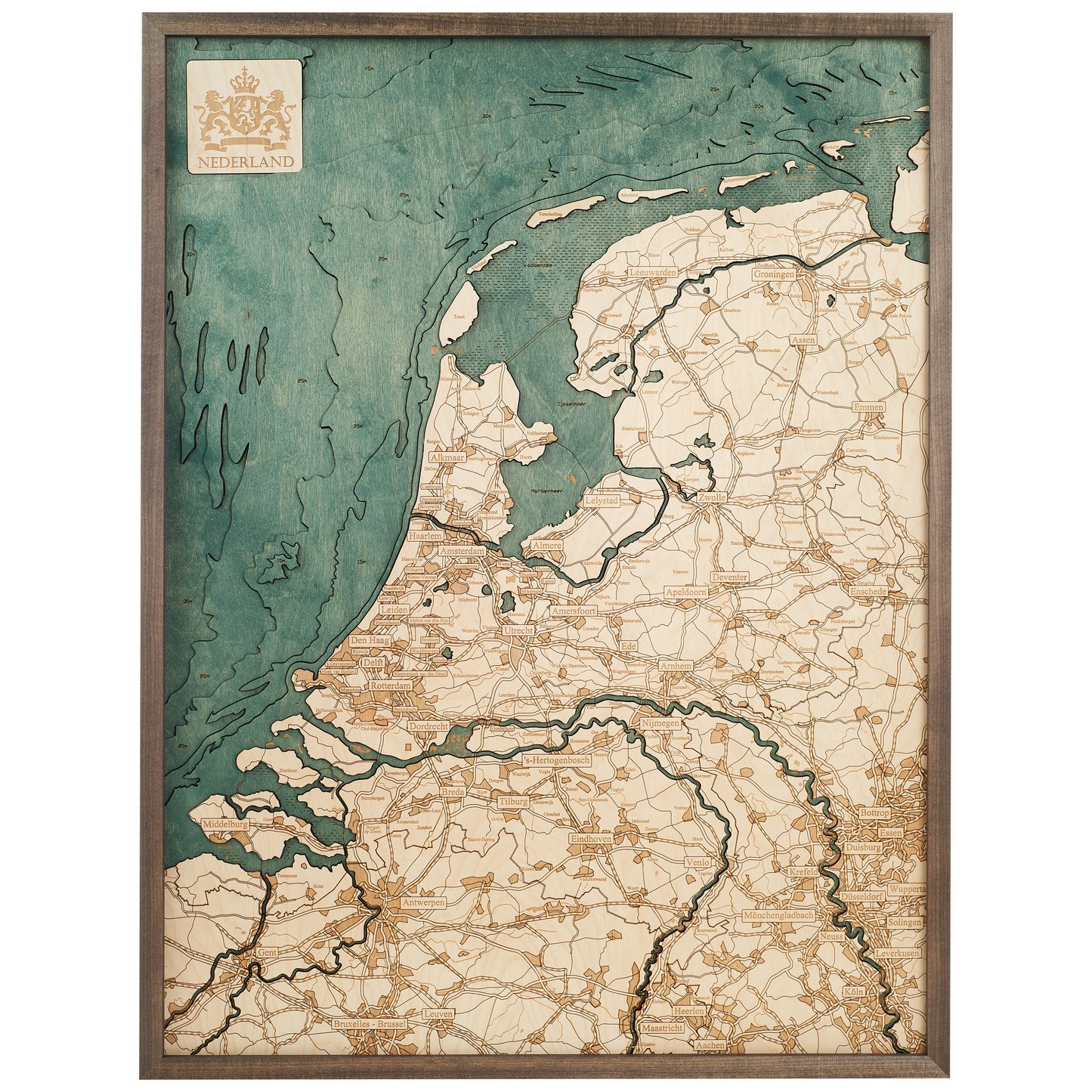 Niederlande | 3D-Holzkarte aus Holz von Cutting Brothers als Wandbild
