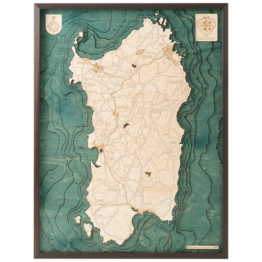Sardinien | 3D-Holzkarte aus Holz von Cutting Brothers als Wandbild