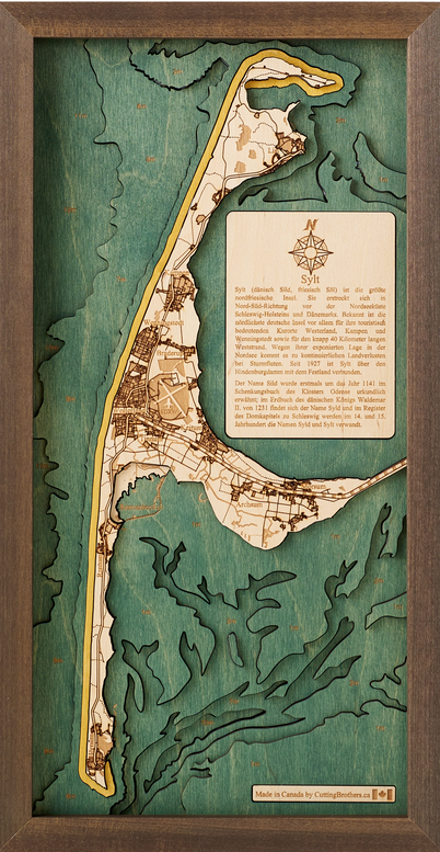 Insel Sylt | 3D-Holzkarte aus Holz von Cutting Brothers als Wandbild