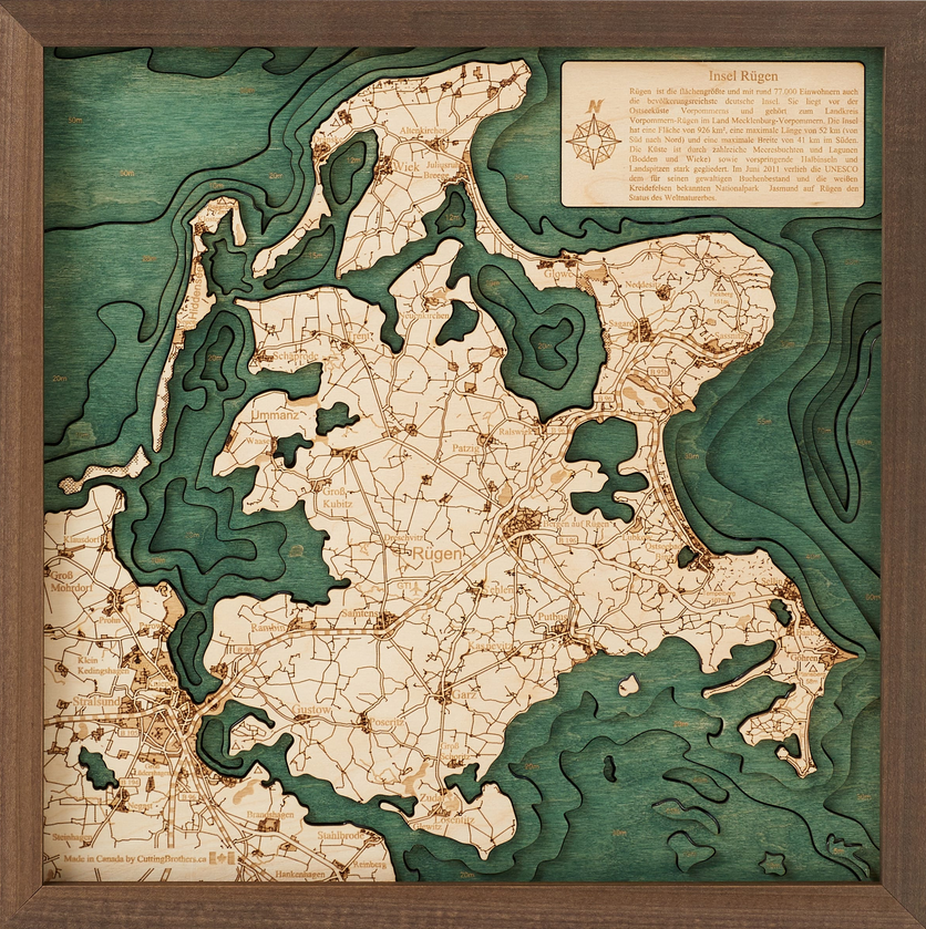Insel Rügen | 3D-Holzkarte aus Holz von Cutting Brothers als Wandbild