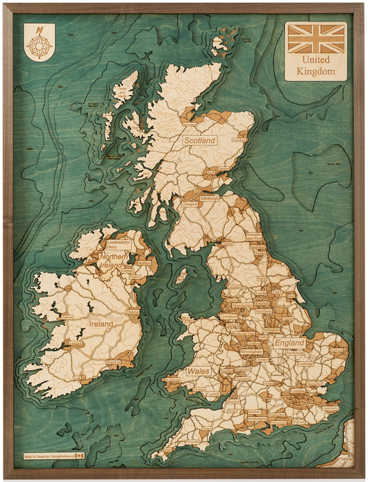 Großbritannien & Irland | 3D-Holzkarte aus Holz von Cutting Brothers als Wandbild