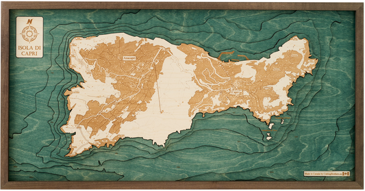 Capri | 3D-Holzkarte aus Holz von Cutting Brothers als Wandbild