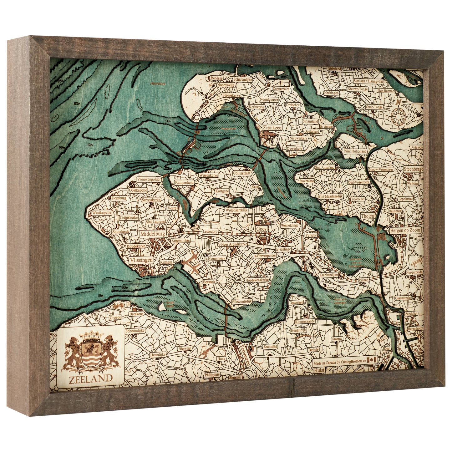 Zeeland | 3D-Holzkarte aus Holz von Cutting Brothers als Wandbild