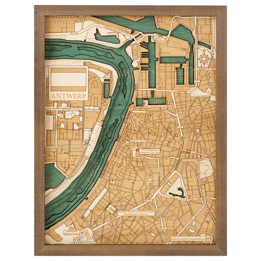 Antwerpen | 3D-Holzkarte aus Holz von Cutting Brothers als Wandbild