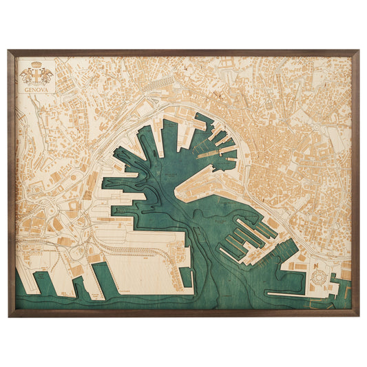 Genua | 3D-Holzkarte aus Holz von Cutting Brothers als Wandbild