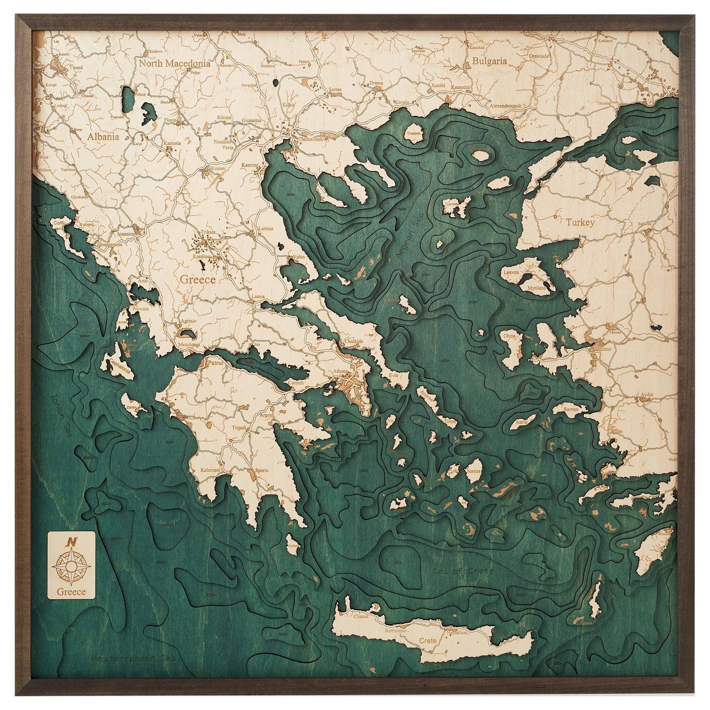 Griechenland | 3D-Holzkarte aus Holz von Cutting Brothers als Wandbild