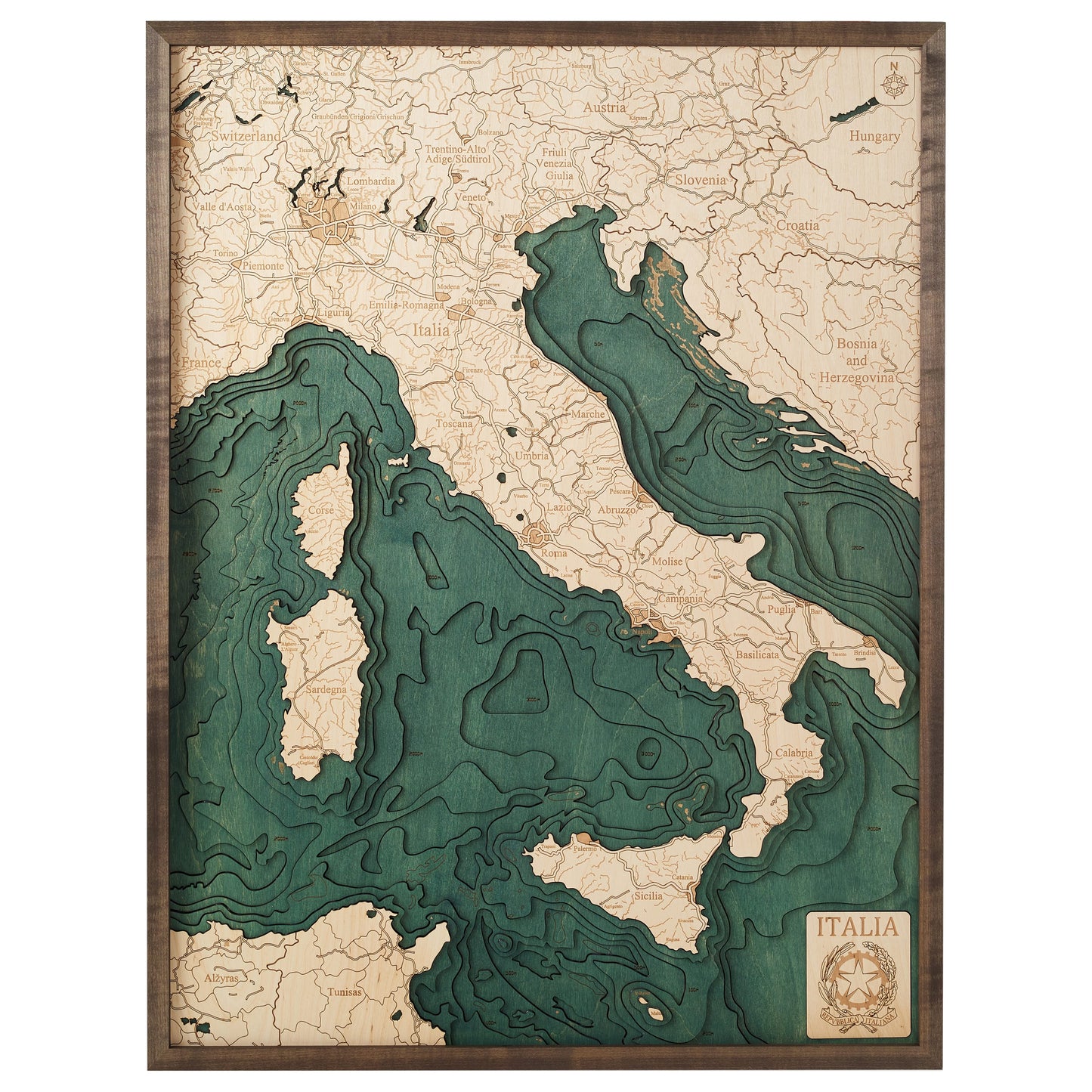 Italien | 3D-Holzkarte aus Holz von Cutting Brothers als Wandbild