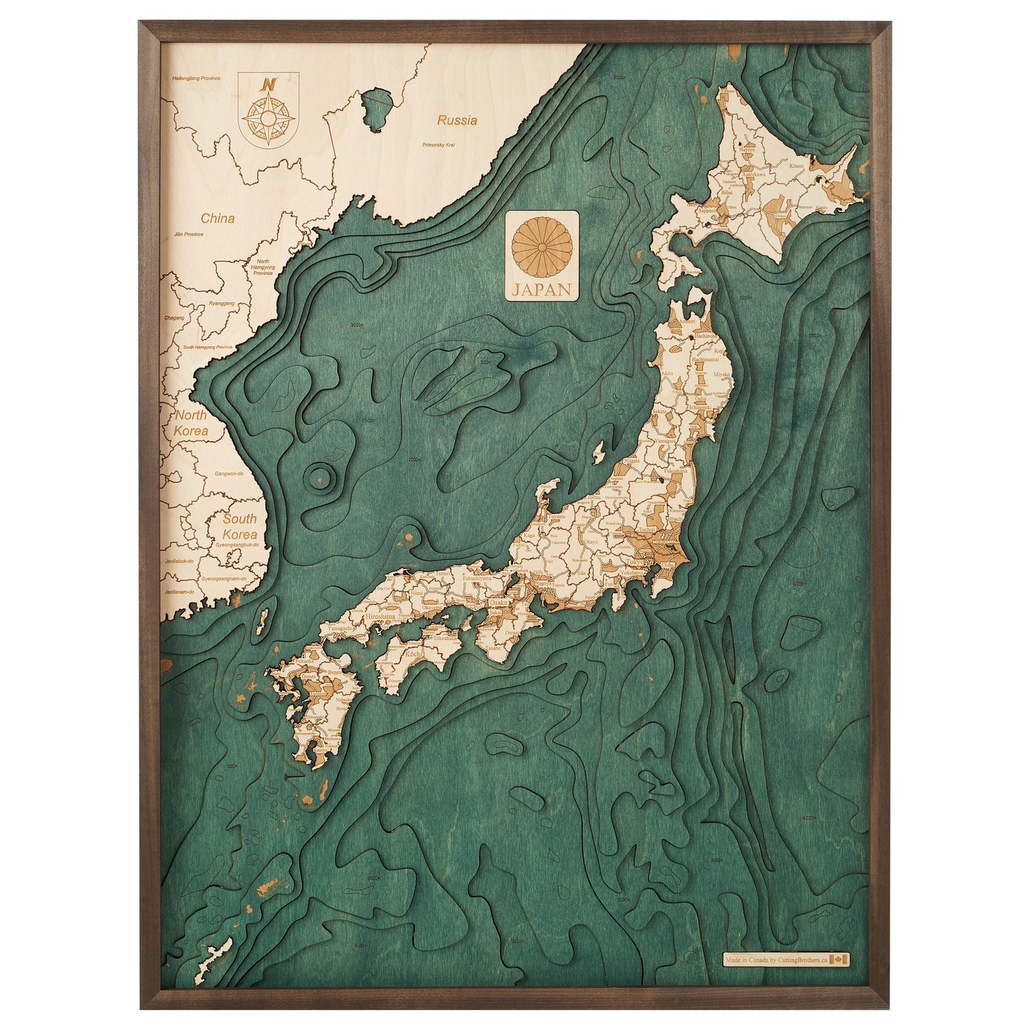 Japan | 3D-Holzkarte aus Holz von Cutting Brothers als Wandbild