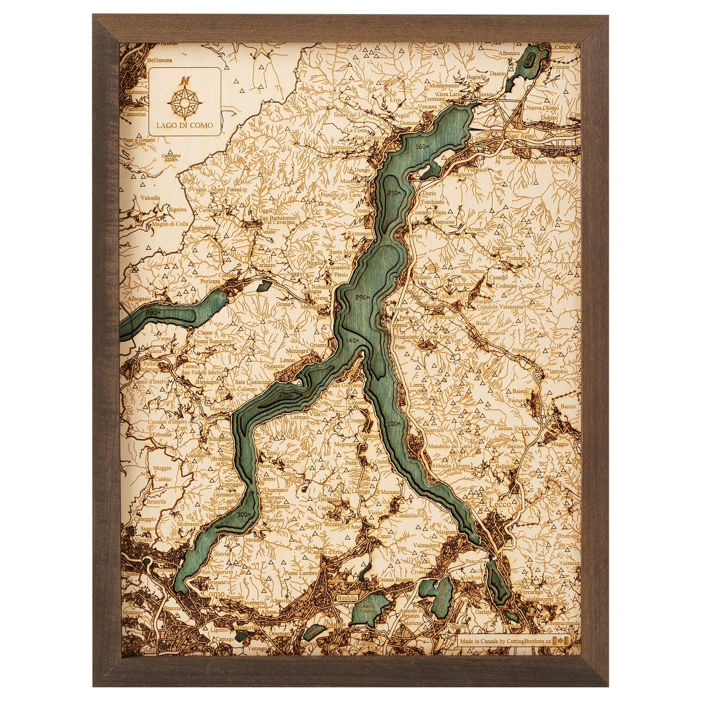 Comer See | 3D-Holzkarte aus Holz von Cutting Brothers als Wandbild