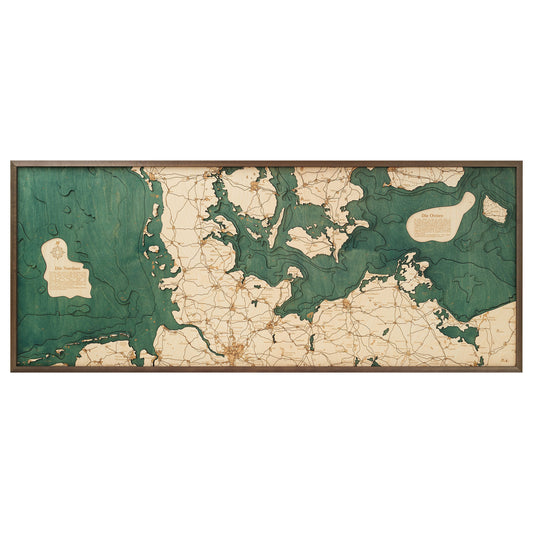 Nord- und Ostsee | 3D-Holzkarte aus Holz von Cutting Brothers als Wandbild