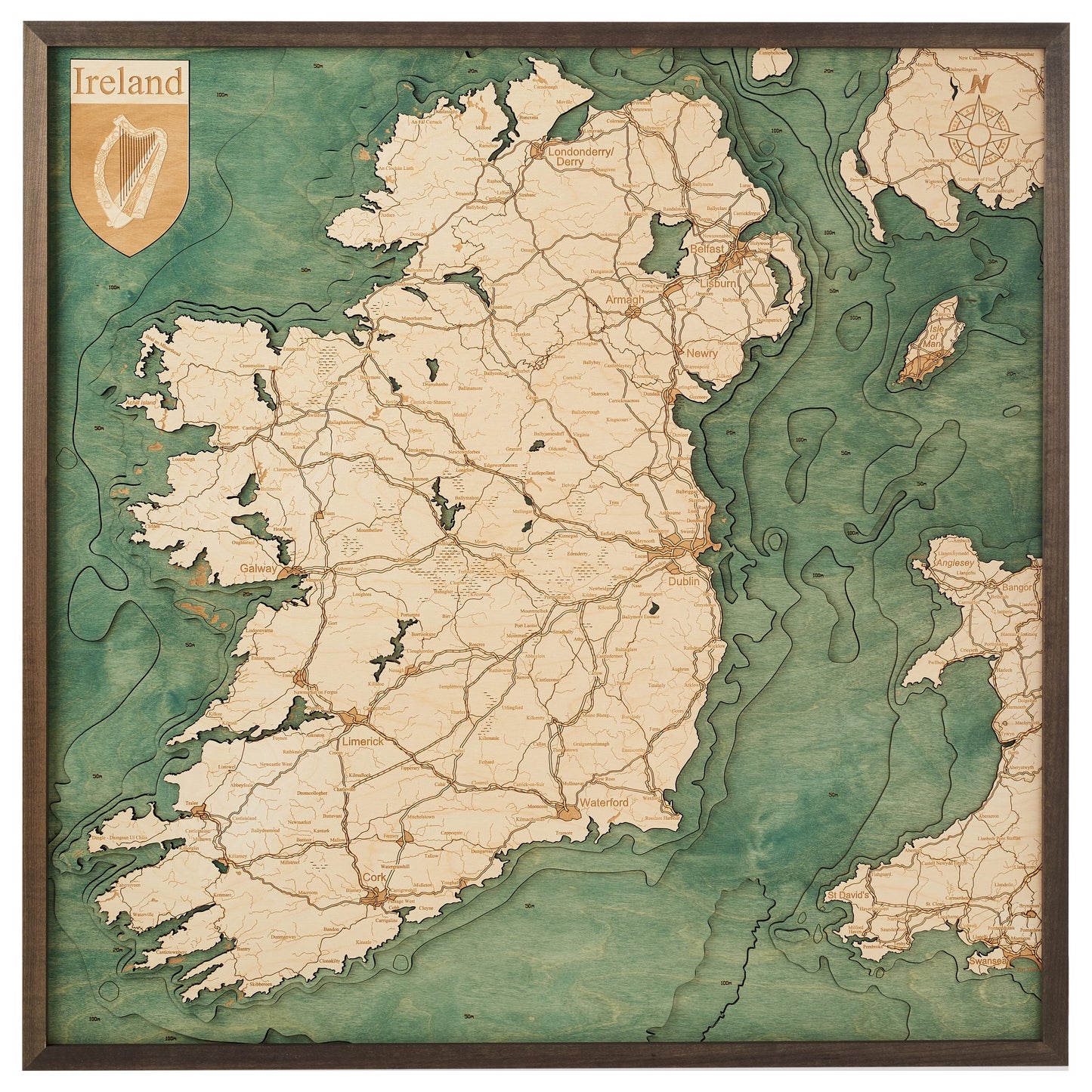 Irland | 3D-Holzkarte aus Holz von Cutting Brothers als Wandbild