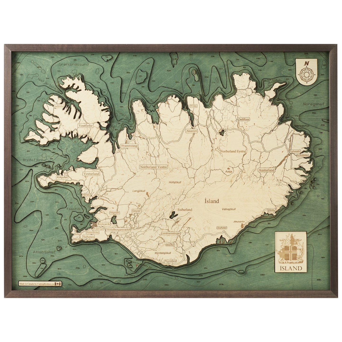 Island | 3D-Holzkarte aus Holz von Cutting Brothers als Wandbild