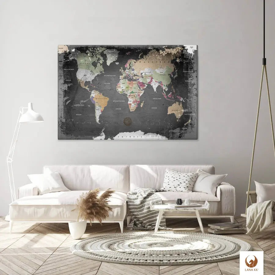 Graphit | Weltkarte als Pinnwand von Lana KK - WELTKARTEN24