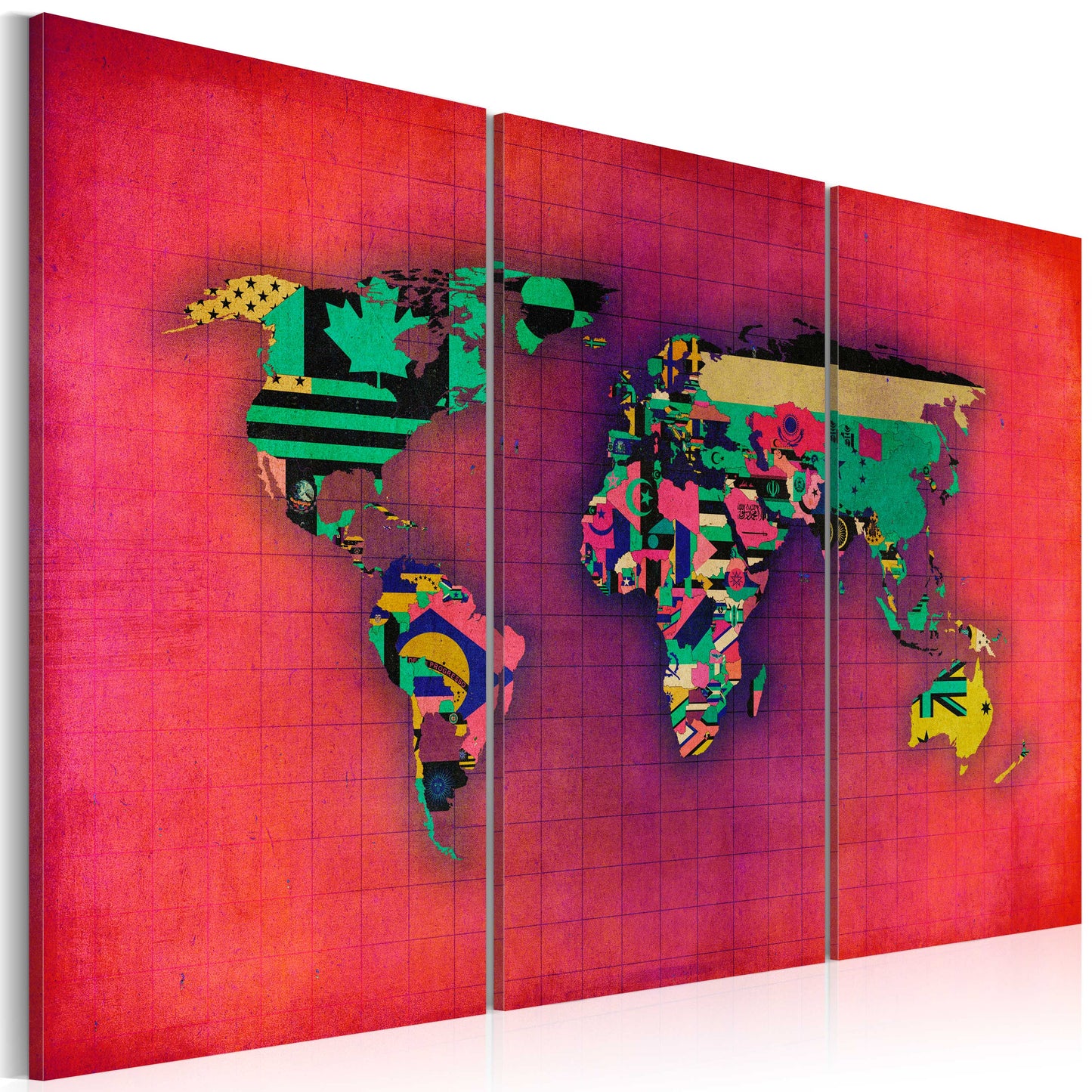 Weltkarte als Leinwandbild - Wandbild - Die Welt ist mein - Triptychon