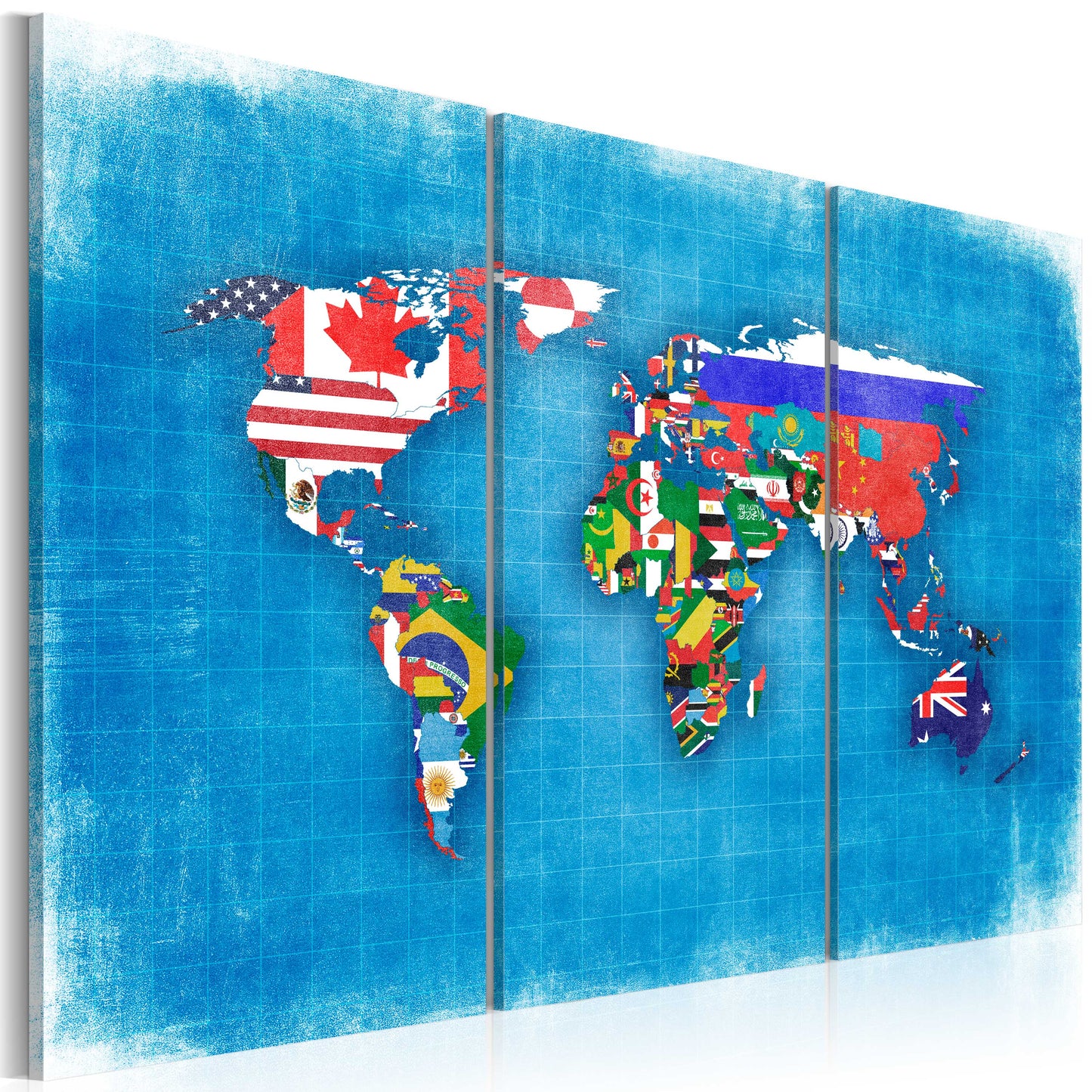 Weltkarte als Leinwandbild - Wandbild - Fahnen der Welt - Triptychon
