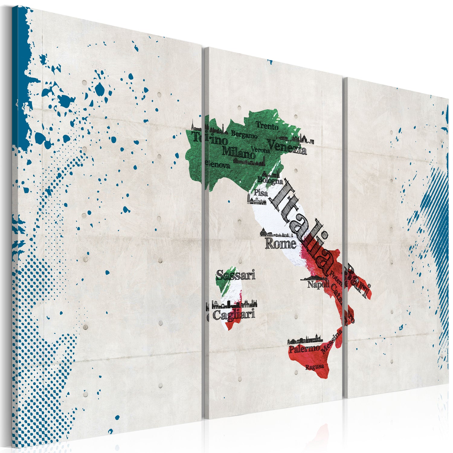 Weltkarte als Leinwandbild - Wandbild - Landkarte von Italien - Triptychon