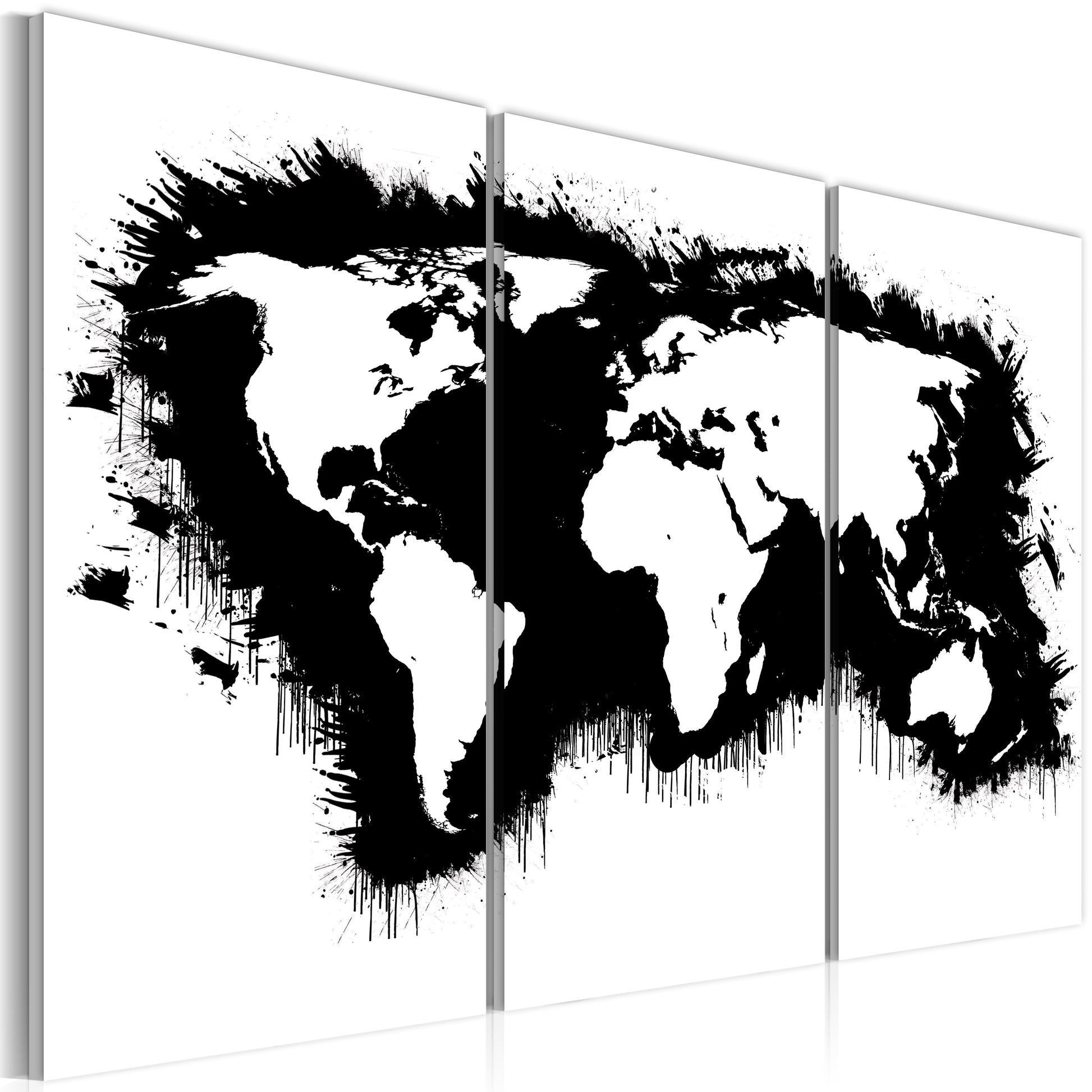 Weltkarte als Leinwandbild - Wandbild - Monochrome Weltkarte - Triptychon