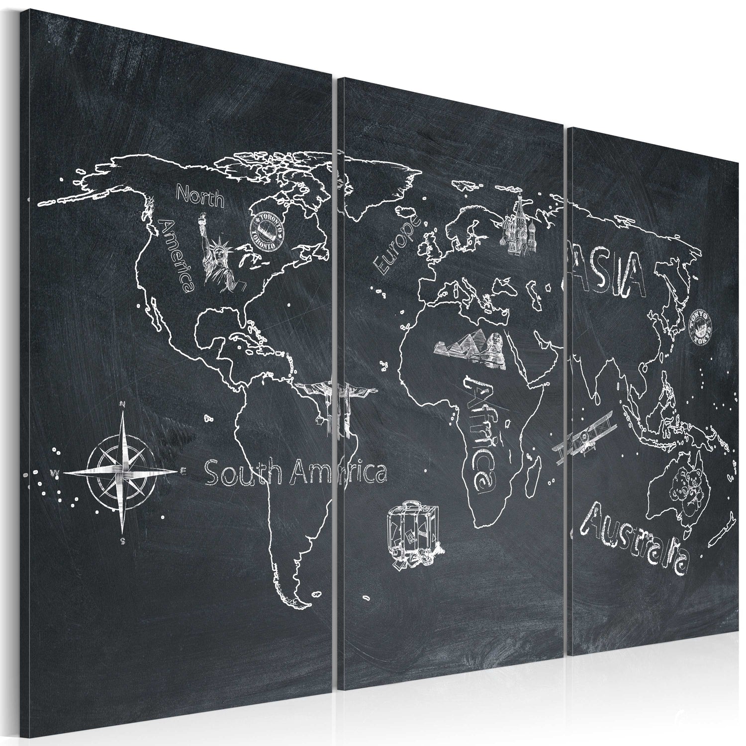 Weltkarte als Leinwandbild - Wandbild - Reisen bildet - Triptychon