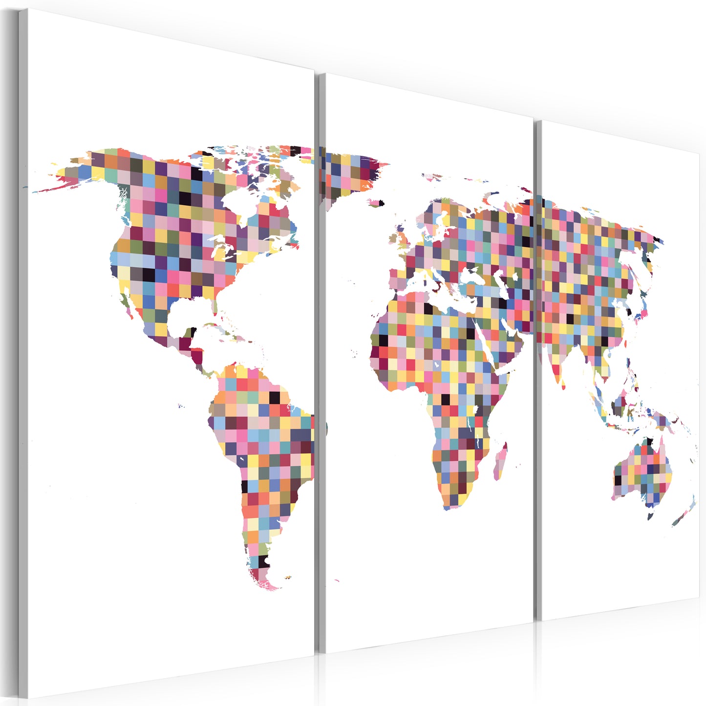 Weltkarte als Leinwandbild - Wandbild - Weltkarte - Pixel - Triptychon