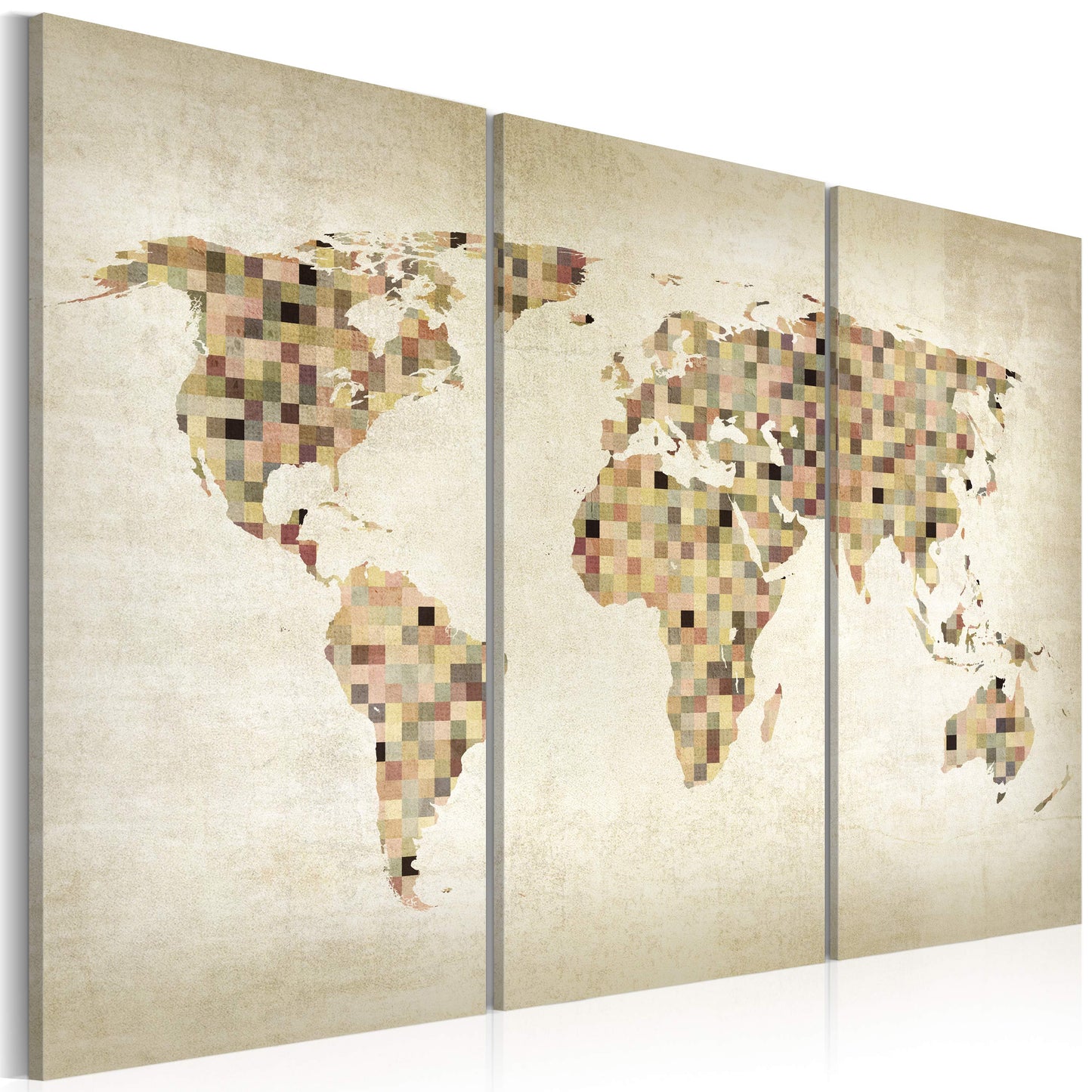 Weltkarte als Leinwandbild - Wandbild - Welt in beigen Farbtönen - Triptychon