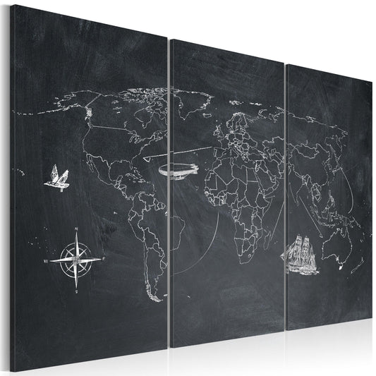 Weltkarte als Leinwandbild - Wandbild - Reise um die Welt - Triptychon