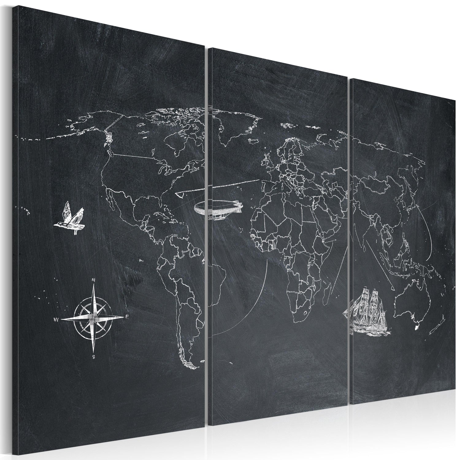 Weltkarte als Leinwandbild - Wandbild - Reise um die Welt - Triptychon