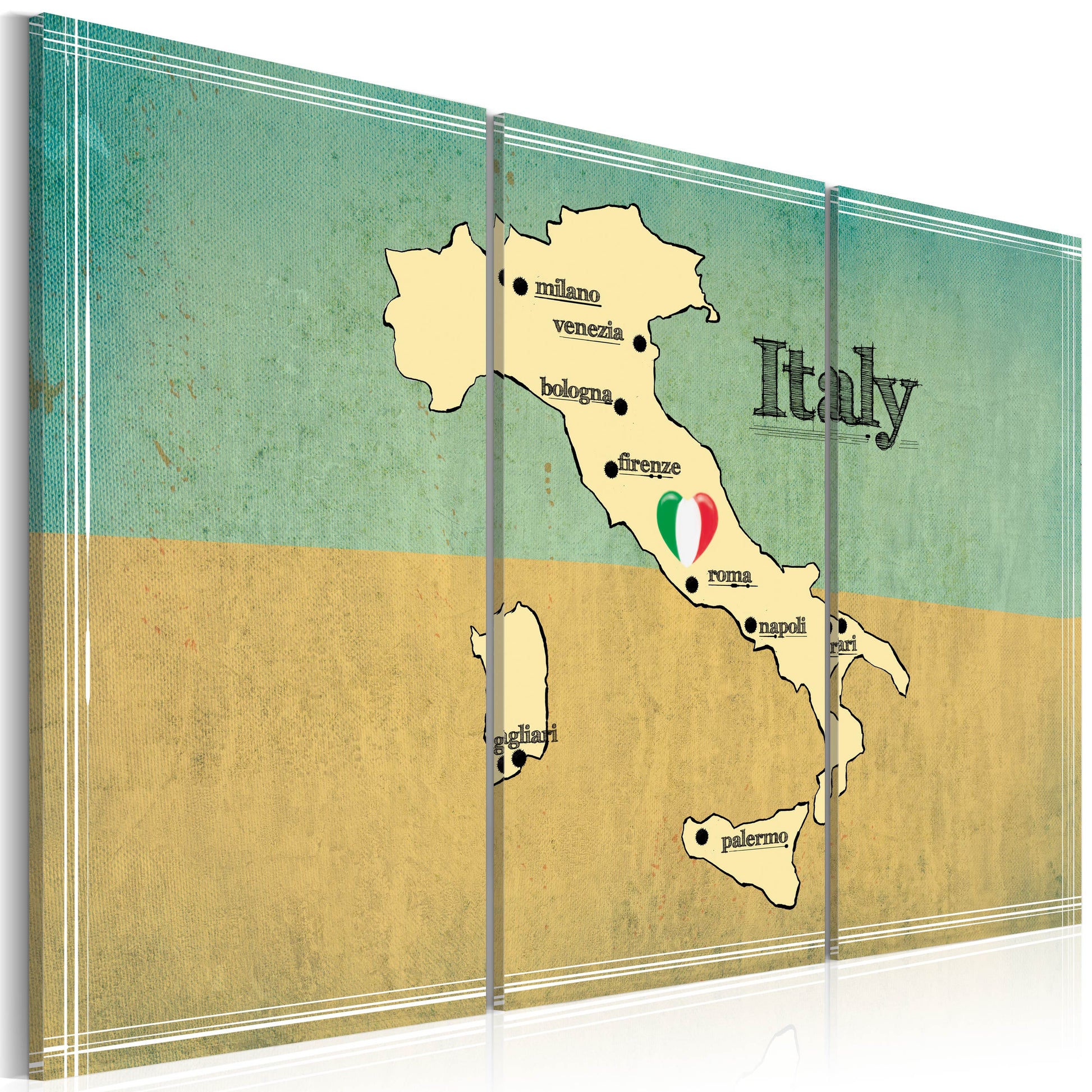 Weltkarte als Leinwandbild - Wandbild - Das Herz Italiens - Triptychon