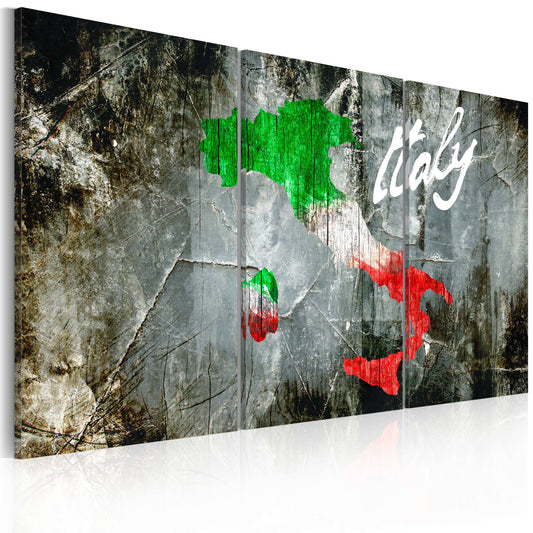 Weltkarte als Leinwandbild - Wandbild - Künstlerische Landkarte von Italien - Triptychon