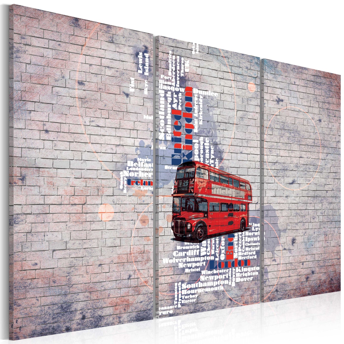 Weltkarte als Leinwandbild - Wandbild - Rund um Großbritannien mit dem Routemaster - Triptychon