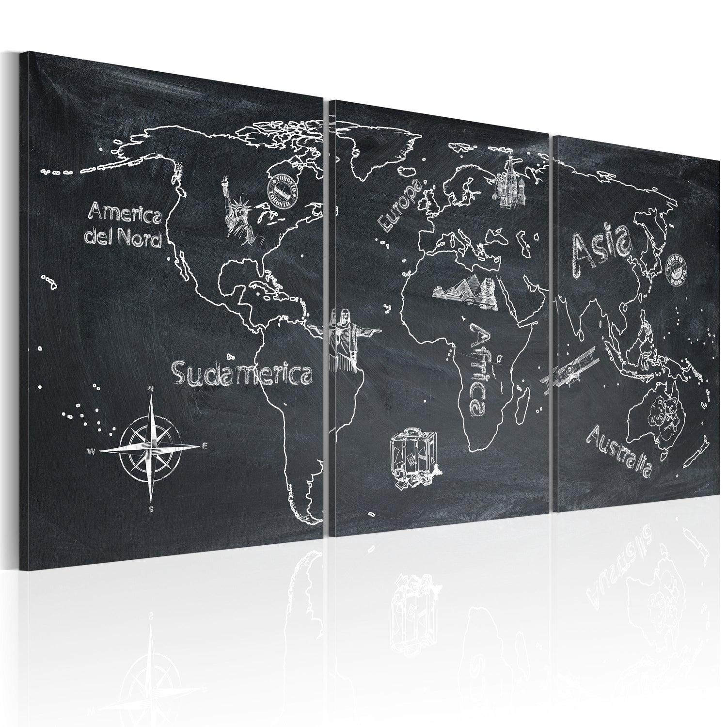 Weltkarte als Leinwandbild - Wandbild - Neugieriger Reisender (Italienisch)