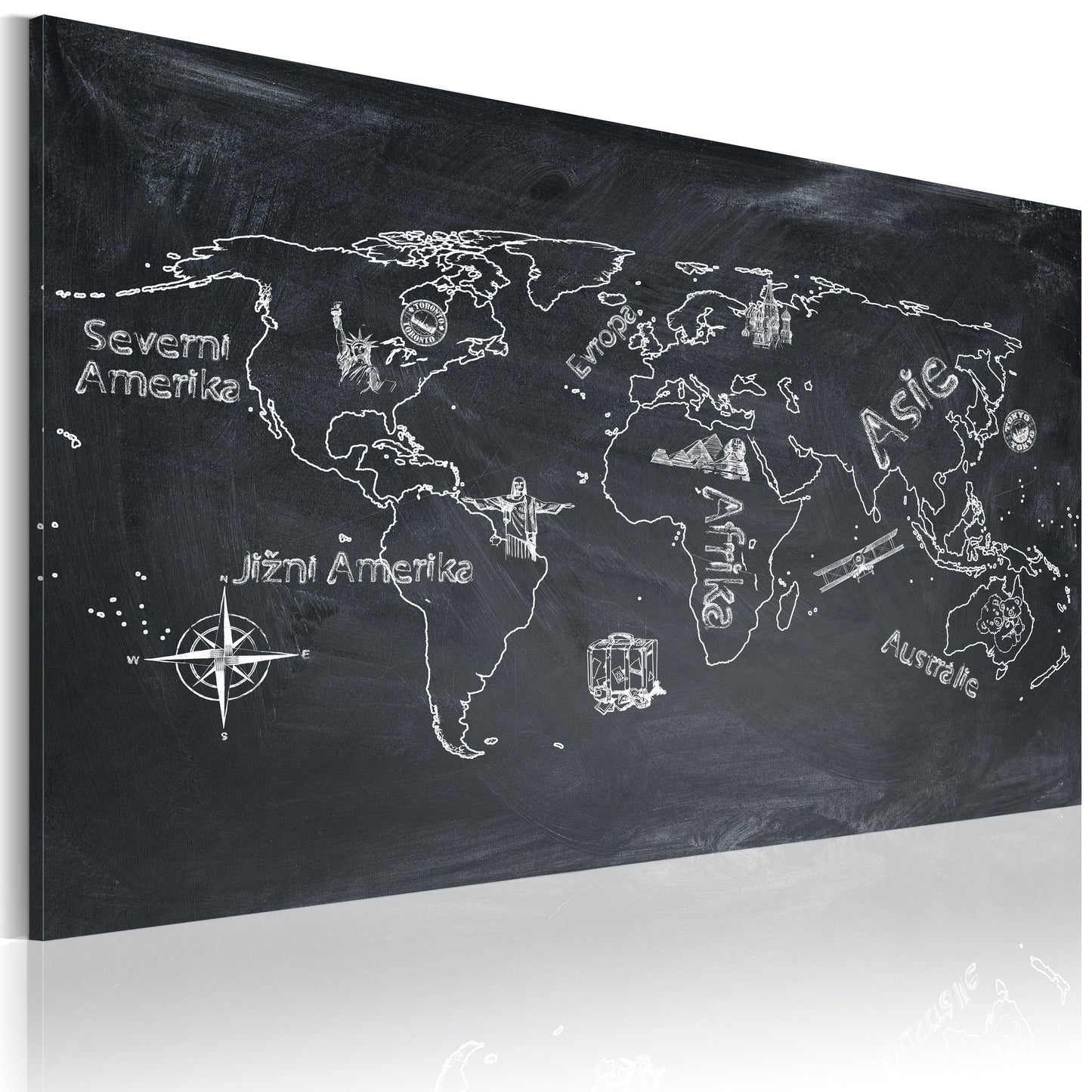 Weltkarte als Leinwandbild - Wandbild - Erdkundeunterricht (in tschechischer Sprache)